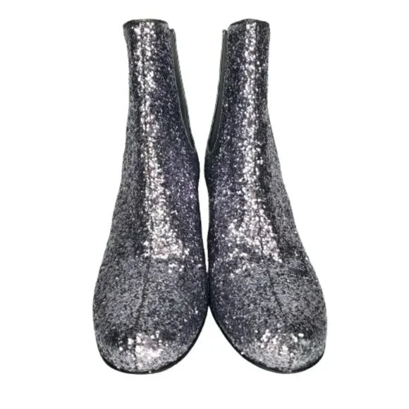 Saint Laurent Metallic Glitter Block Heel Ankle Booties - Picture 3 of 9